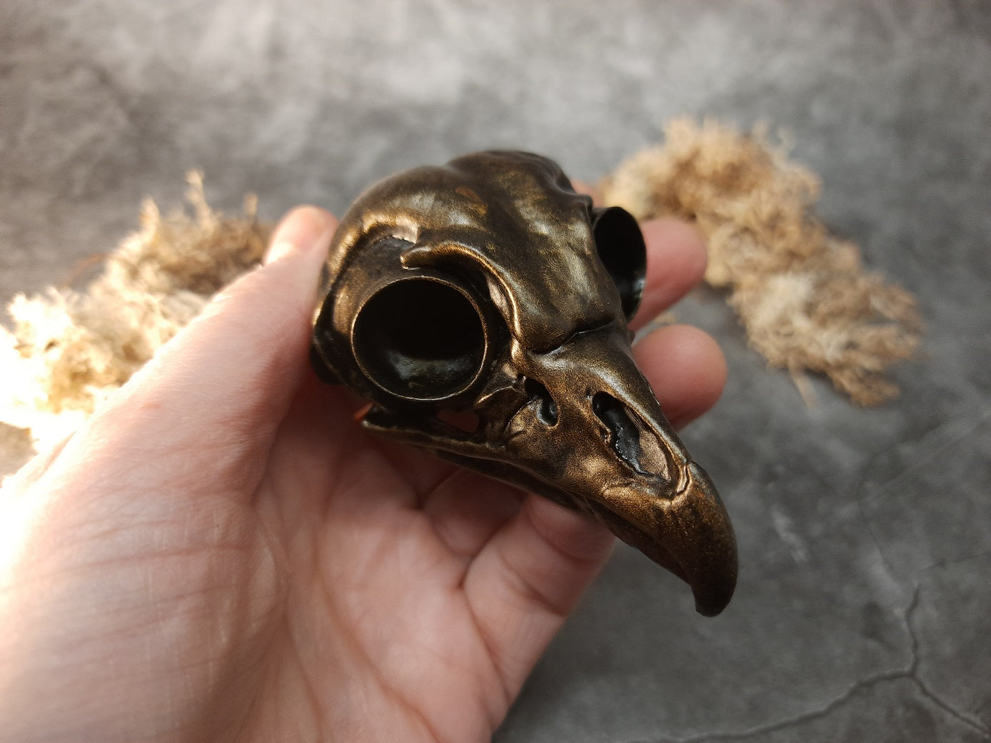 Owl skull replica gold bronze color