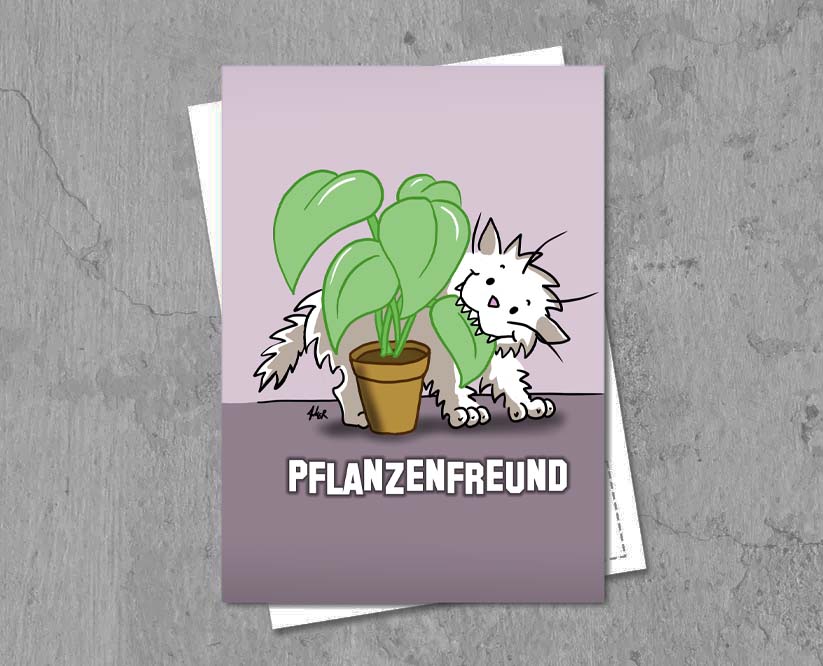 Postkarte Katze frisst Pflanze