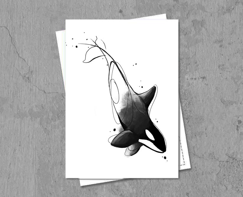 Postkarten Orca Zeichnung