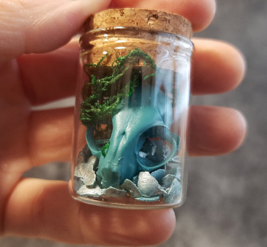 Mini Katzenschädel Türkis im Glas