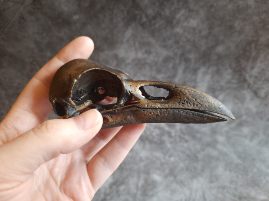 Raven skull replica gold bronze painting